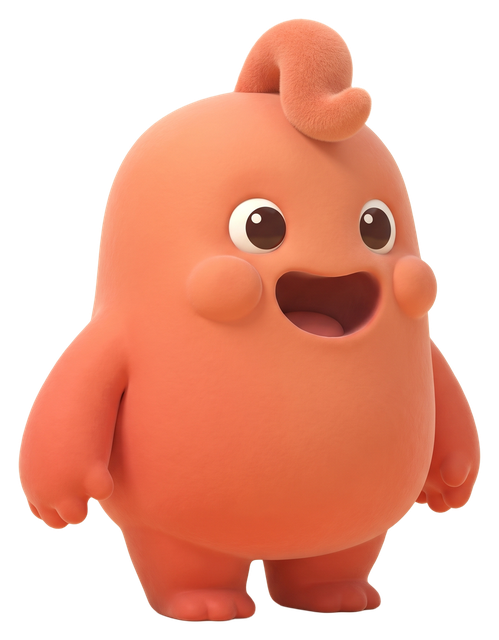 Bubb, a coral orange Snorp with a curl on his head