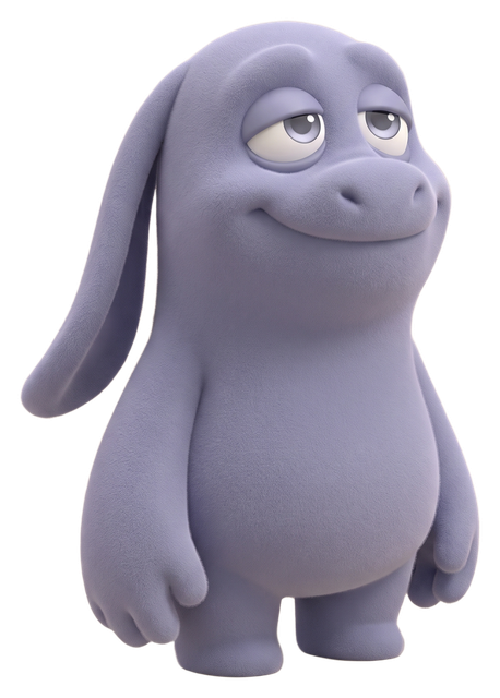 Hoom, a soft lavender Snorp with long floppy ears